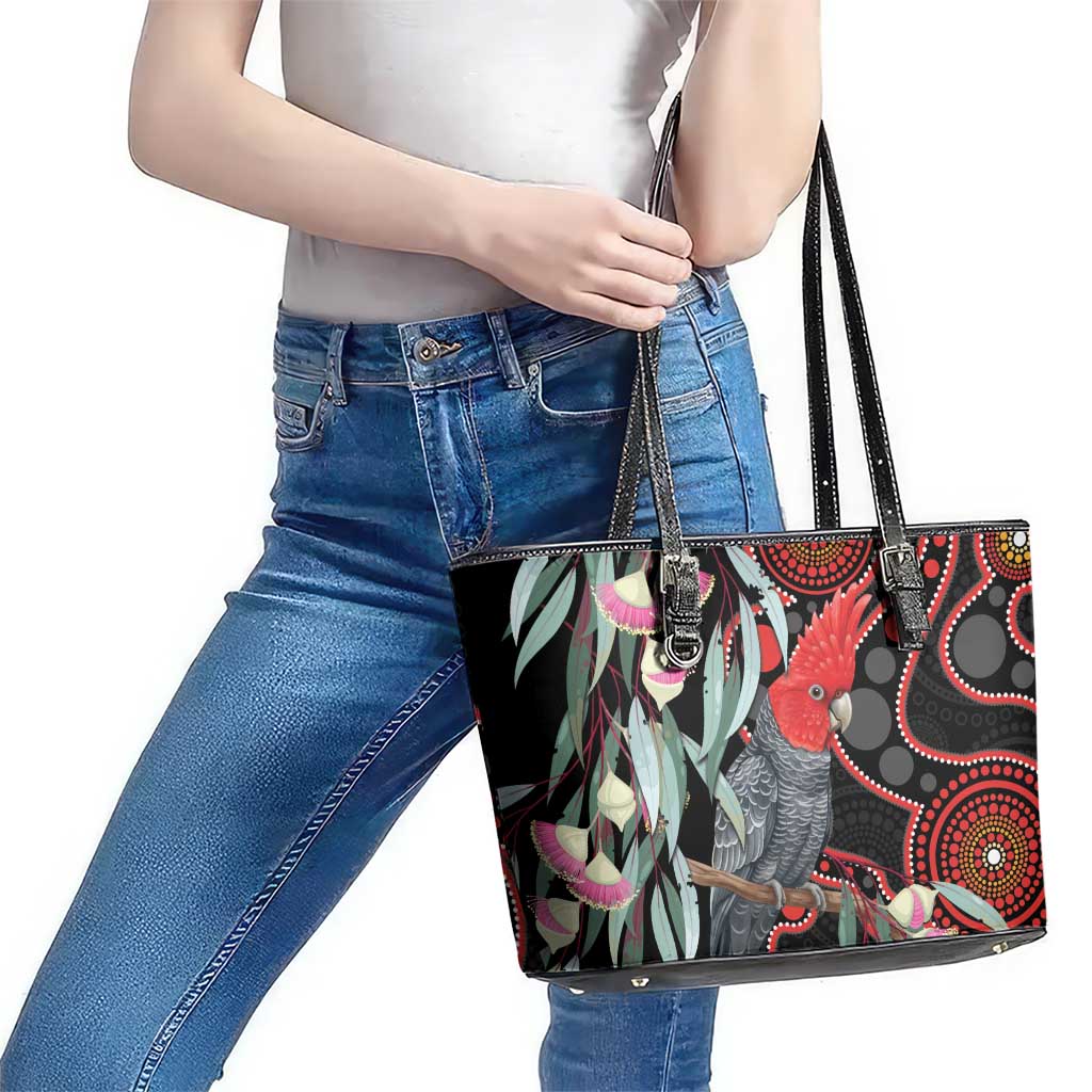 Gang-gang Cockatoo Australia Leather Tote Bag Eucalyptus Blossoms Aboriginal Art - Aussie Hoodie