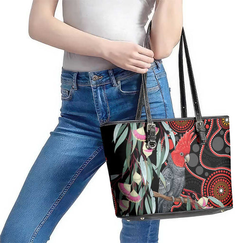 Gang-gang Cockatoo Australia Leather Tote Bag Eucalyptus Blossoms Aboriginal Art - Aussie Hoodie
