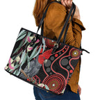 Gang-gang Cockatoo Australia Leather Tote Bag Eucalyptus Blossoms Aboriginal Art - Aussie Hoodie