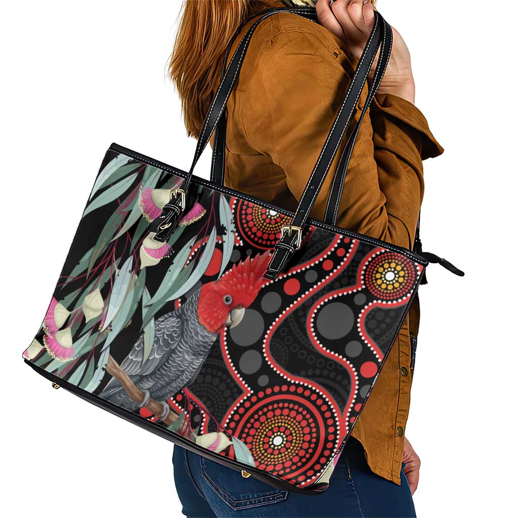 Gang-gang Cockatoo Australia Leather Tote Bag Eucalyptus Blossoms Aboriginal Art - Aussie Hoodie