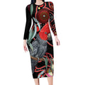 Gang-gang Cockatoo Australia Long Sleeve Bodycon Dress Eucalyptus Blossoms Aboriginal Art - Aussie Hoodie