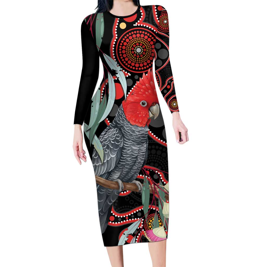 Gang-gang Cockatoo Australia Long Sleeve Bodycon Dress Eucalyptus Blossoms Aboriginal Art - Aussie Hoodie