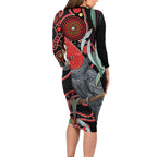 Gang-gang Cockatoo Australia Long Sleeve Bodycon Dress Eucalyptus Blossoms Aboriginal Art - Aussie Hoodie