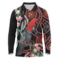Gang-gang Cockatoo Australia Long Sleeve Polo Shirt Eucalyptus Blossoms Aboriginal Art - Aussie Hoodie