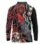 Gang-gang Cockatoo Australia Long Sleeve Polo Shirt Eucalyptus Blossoms Aboriginal Art - Aussie Hoodie