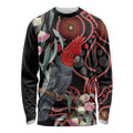 Gang-gang Cockatoo Australia Long Sleeve Shirt Eucalyptus Blossoms Aboriginal Art - Aussie Hoodie
