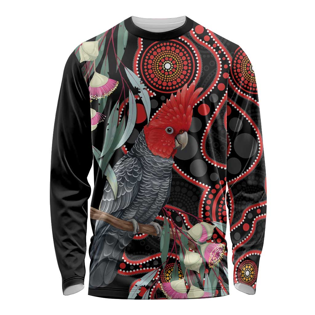 Gang-gang Cockatoo Australia Long Sleeve Shirt Eucalyptus Blossoms Aboriginal Art - Aussie Hoodie