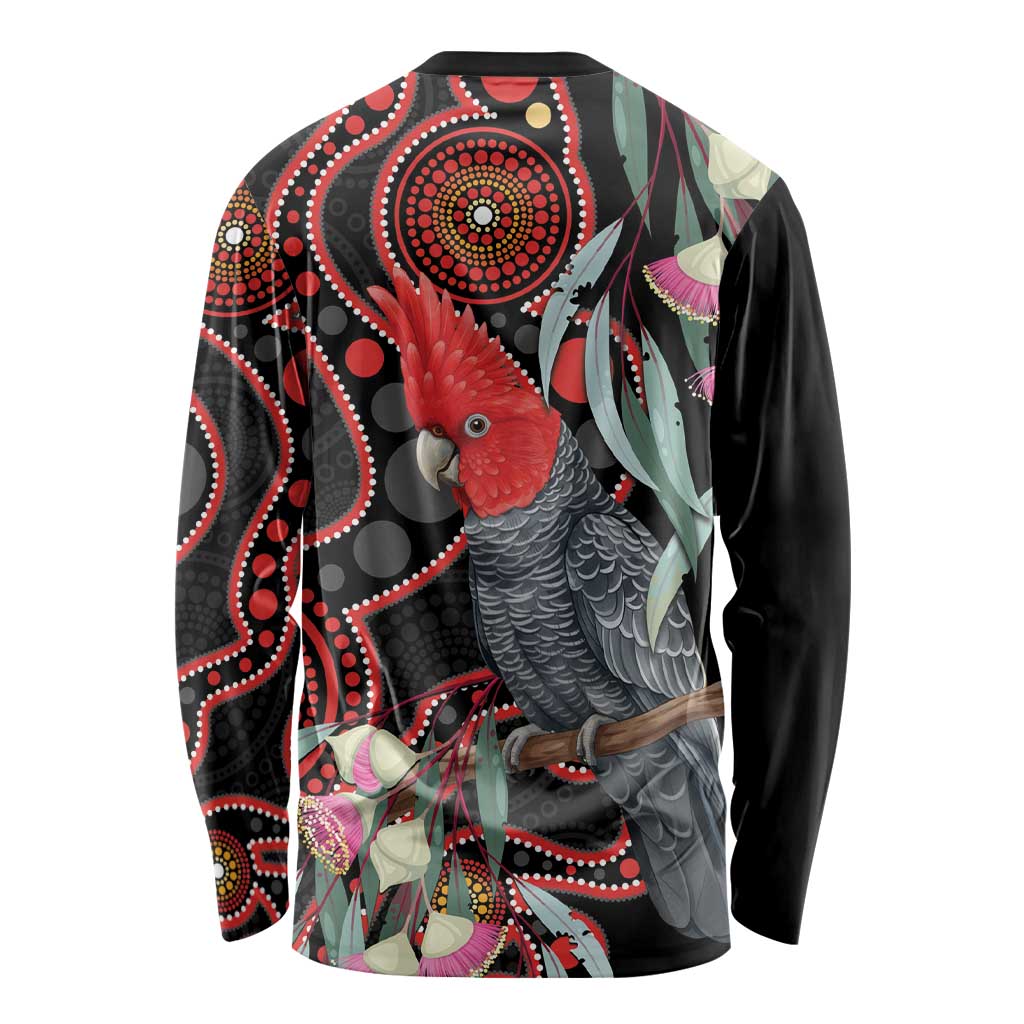 Gang-gang Cockatoo Australia Long Sleeve Shirt Eucalyptus Blossoms Aboriginal Art - Aussie Hoodie