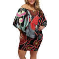Gang-gang Cockatoo Australia Off Shoulder Short Dress Eucalyptus Blossoms Aboriginal Art - Aussie Hoodie