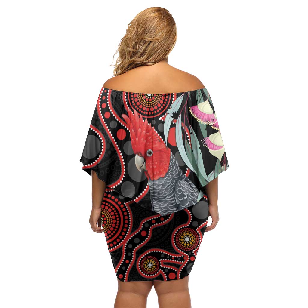 Gang-gang Cockatoo Australia Off Shoulder Short Dress Eucalyptus Blossoms Aboriginal Art - Aussie Hoodie