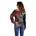 Gang-gang Cockatoo Australia Off Shoulder Sweater Eucalyptus Blossoms Aboriginal Art - Aussie Hoodie