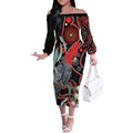 Gang-gang Cockatoo Australia Off The Shoulder Long Sleeve Dress Eucalyptus Blossoms Aboriginal Art - Aussie Hoodie
