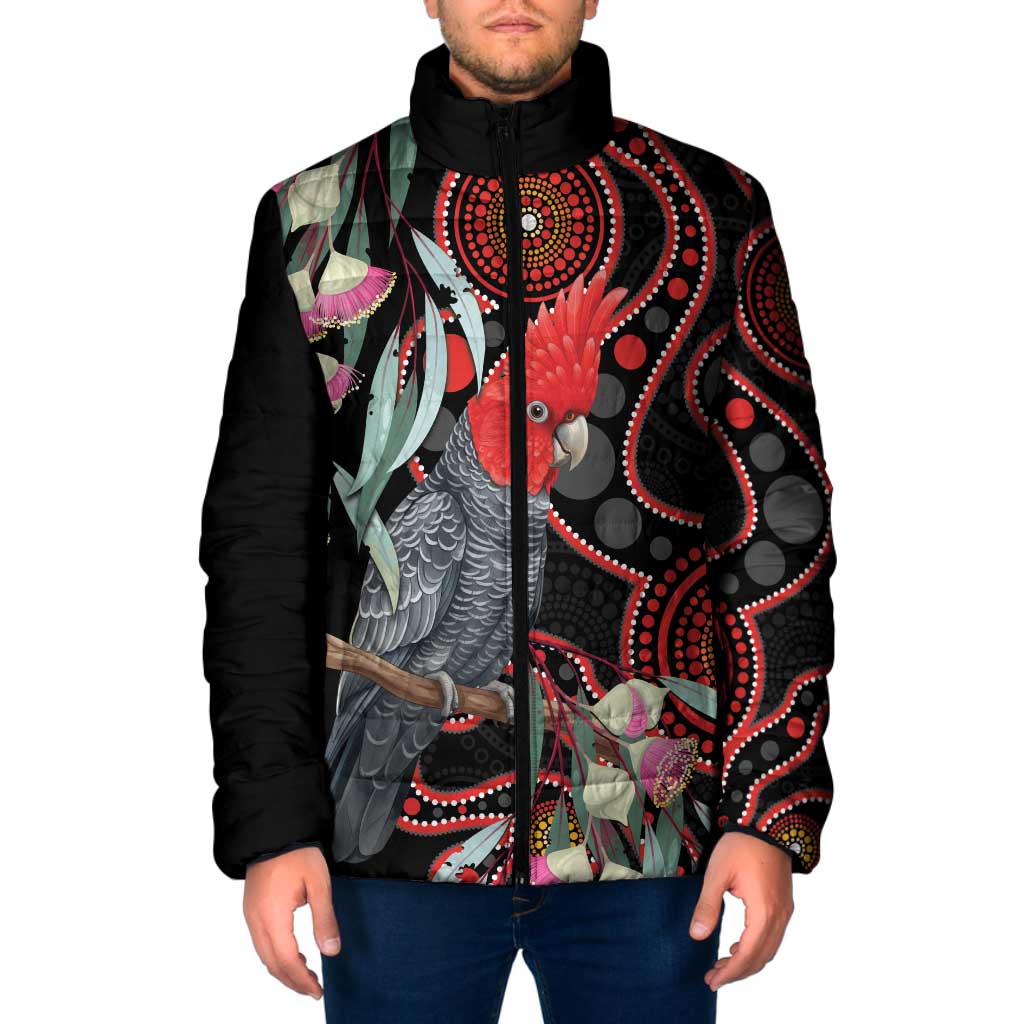Gang-gang Cockatoo Australia Padded Jacket Eucalyptus Blossoms Aboriginal Art - Aussie Hoodie