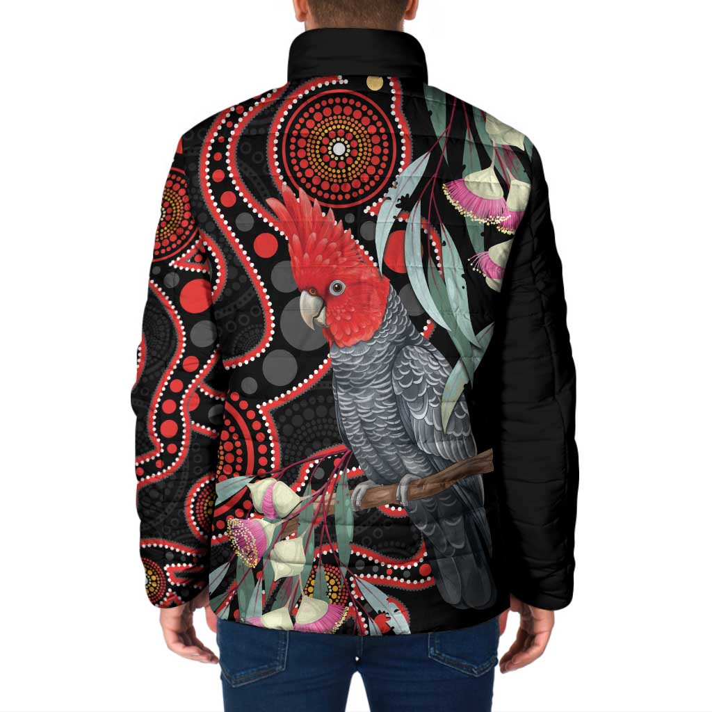 Gang-gang Cockatoo Australia Padded Jacket Eucalyptus Blossoms Aboriginal Art - Aussie Hoodie