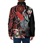 Gang-gang Cockatoo Australia Padded Jacket Eucalyptus Blossoms Aboriginal Art - Aussie Hoodie