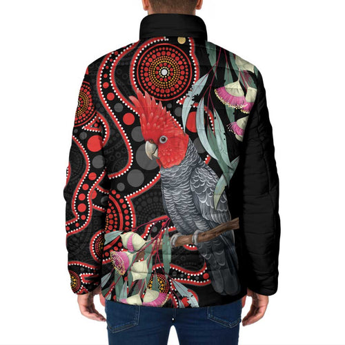 Gang-gang Cockatoo Australia Padded Jacket Eucalyptus Blossoms Aboriginal Art - Aussie Hoodie