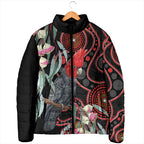 Gang-gang Cockatoo Australia Padded Jacket Eucalyptus Blossoms Aboriginal Art - Aussie Hoodie