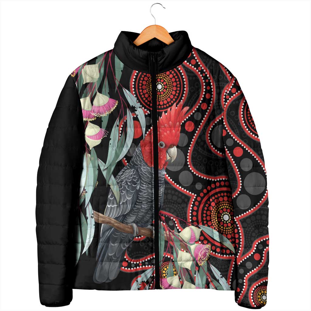 Gang-gang Cockatoo Australia Padded Jacket Eucalyptus Blossoms Aboriginal Art - Aussie Hoodie