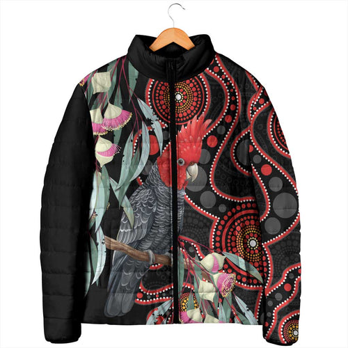Gang-gang Cockatoo Australia Padded Jacket Eucalyptus Blossoms Aboriginal Art - Aussie Hoodie