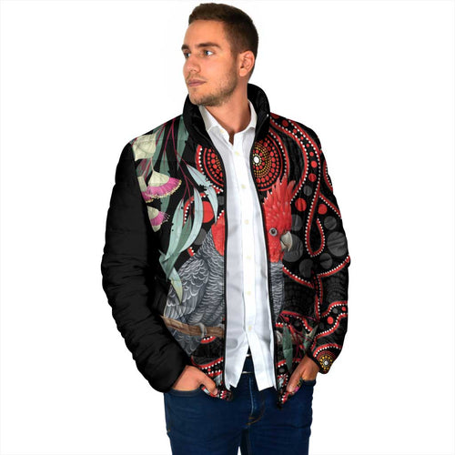 Gang-gang Cockatoo Australia Padded Jacket Eucalyptus Blossoms Aboriginal Art - Aussie Hoodie