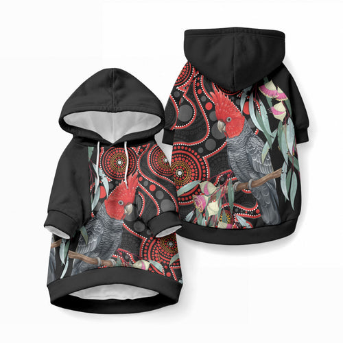 Gang-gang Cockatoo Australia Pet Hoodie Eucalyptus Blossoms Aboriginal Art