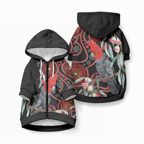 Gang-gang Cockatoo Australia Pet Hoodie Eucalyptus Blossoms Aboriginal Art