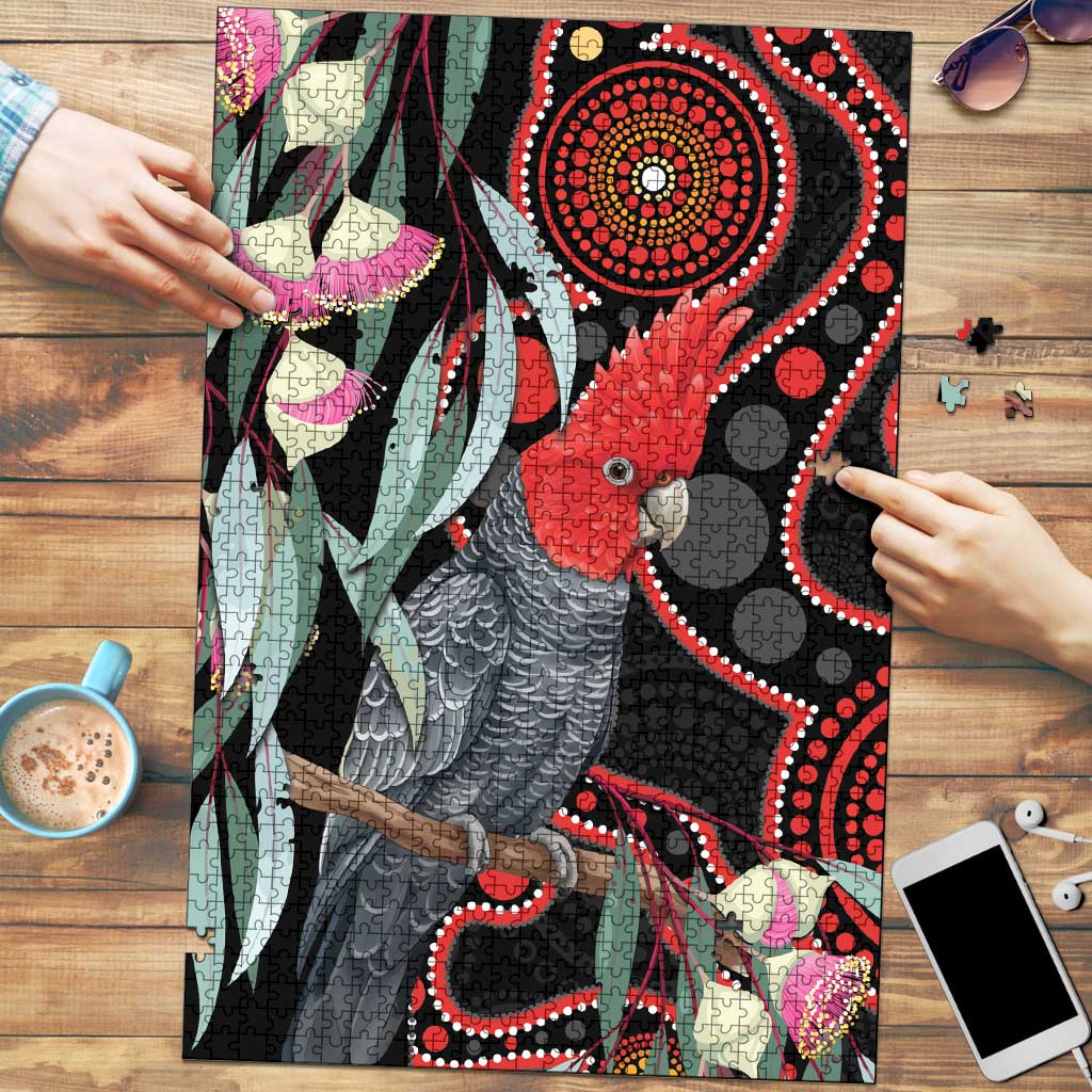Gang-gang Cockatoo Australia Puzzle Eucalyptus Blossoms Aboriginal Art - Aussie Hoodie