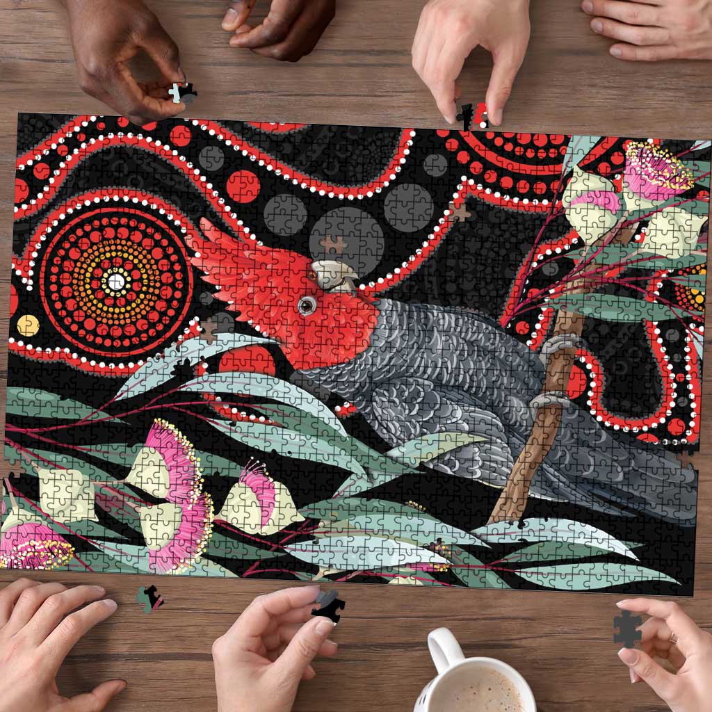 Gang-gang Cockatoo Australia Puzzle Eucalyptus Blossoms Aboriginal Art - Aussie Hoodie