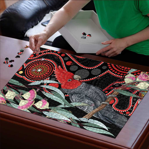 Gang-gang Cockatoo Australia Puzzle Eucalyptus Blossoms Aboriginal Art - Aussie Hoodie