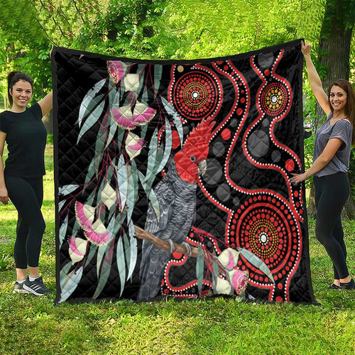 Gang-gang Cockatoo Australia Quilt Eucalyptus Blossoms Aboriginal Art - Aussie Hoodie