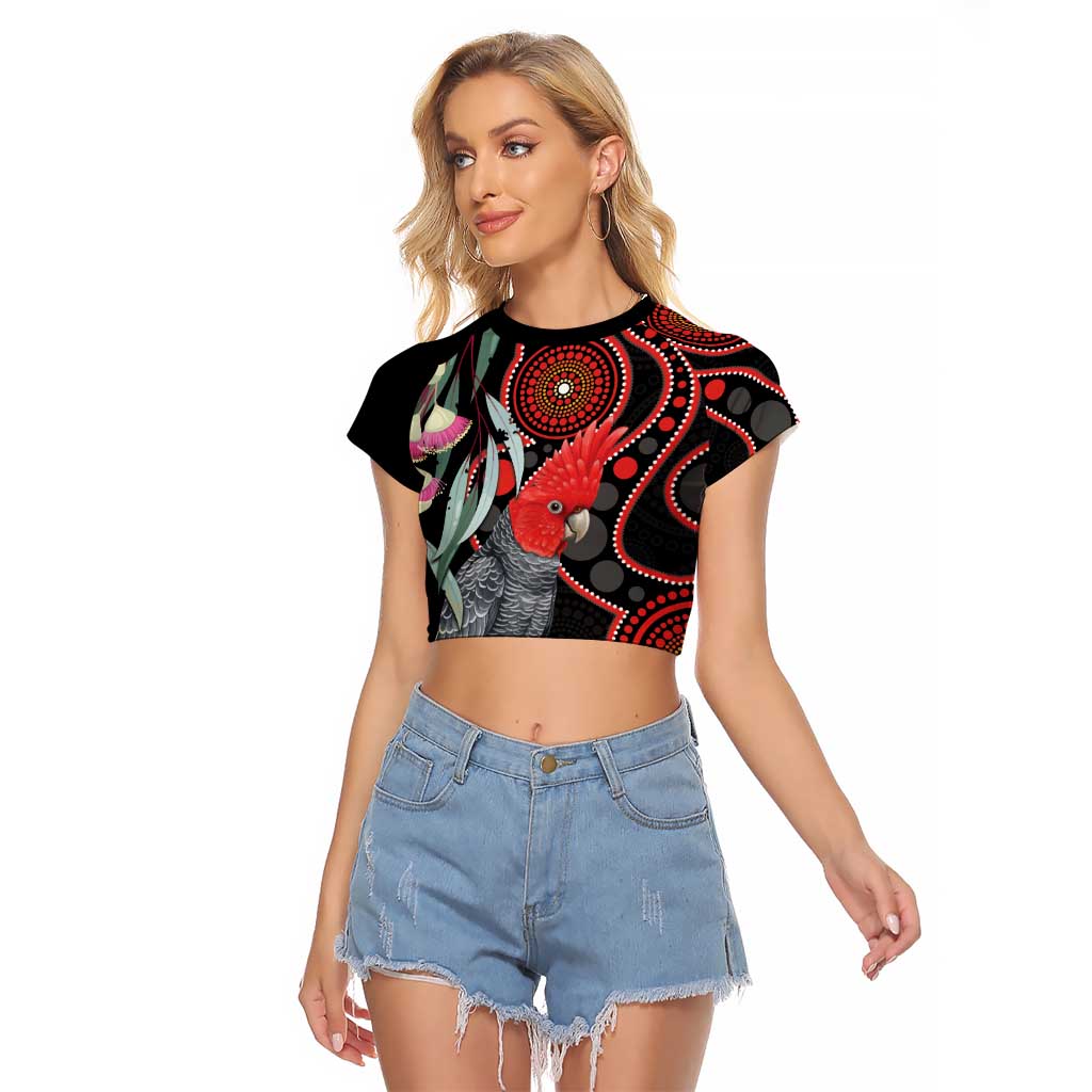Gang-gang Cockatoo Australia Raglan Cropped T Shirt Eucalyptus Blossoms Aboriginal Art - Aussie Hoodie