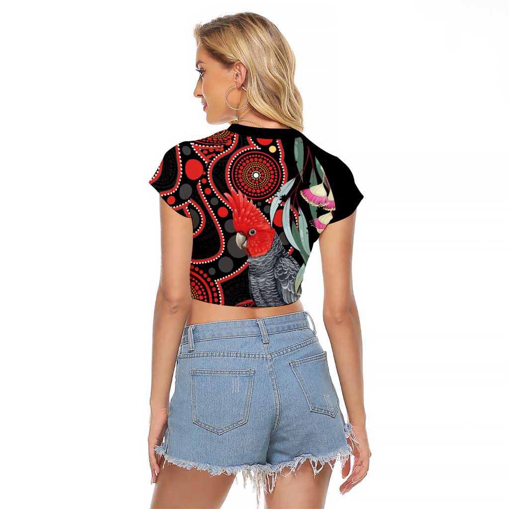 Gang-gang Cockatoo Australia Raglan Cropped T Shirt Eucalyptus Blossoms Aboriginal Art - Aussie Hoodie
