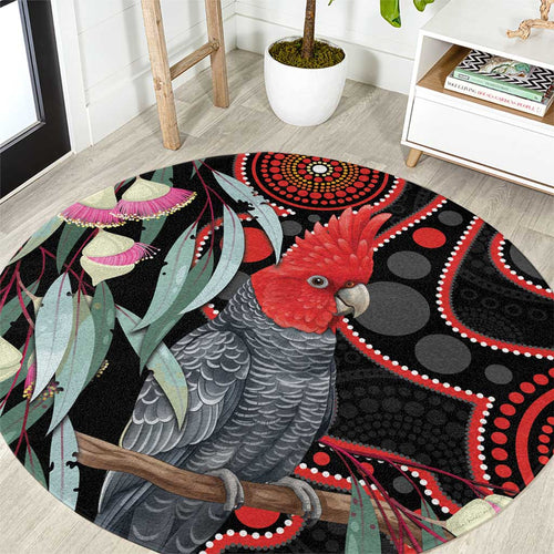 Gang-gang Cockatoo Australia Round Carpet Eucalyptus Blossoms Aboriginal Art - Aussie Hoodie