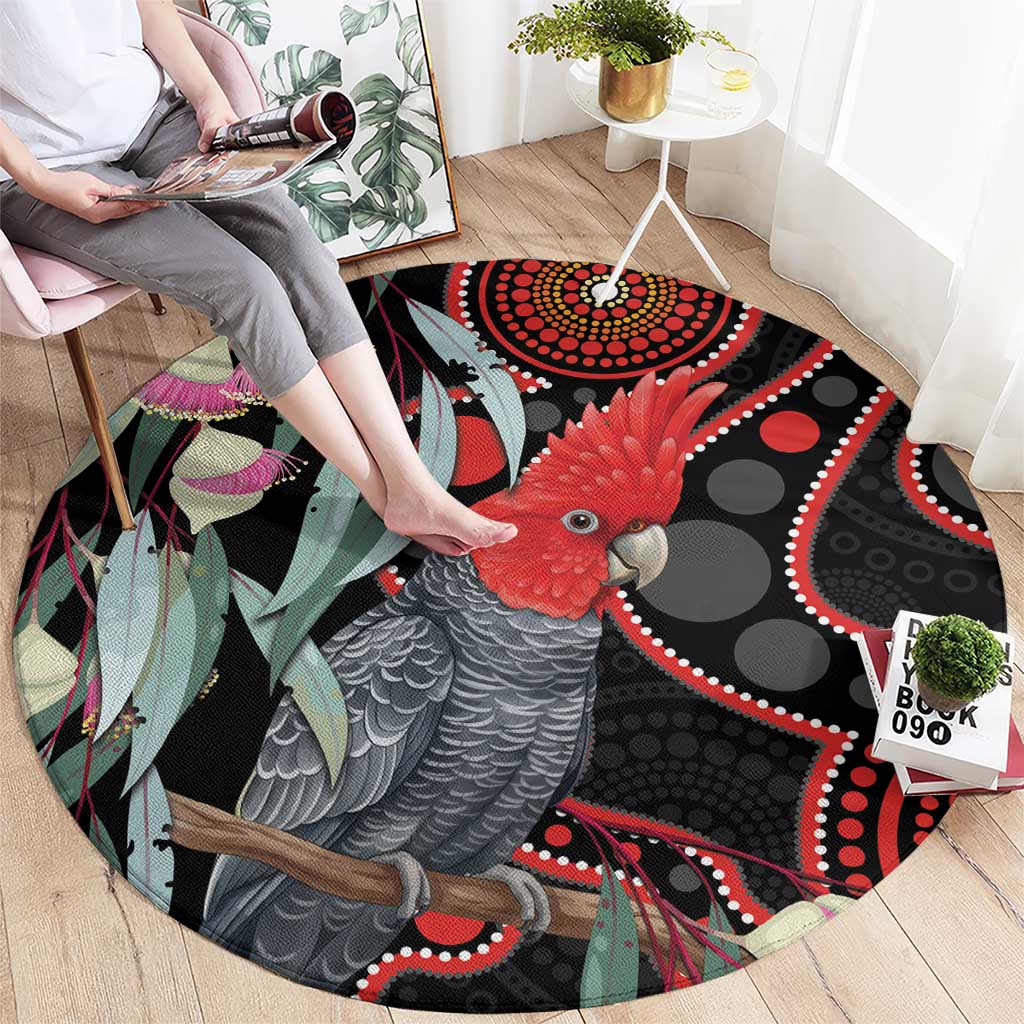 Gang-gang Cockatoo Australia Round Carpet Eucalyptus Blossoms Aboriginal Art - Aussie Hoodie