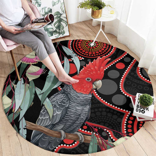 Gang-gang Cockatoo Australia Round Carpet Eucalyptus Blossoms Aboriginal Art - Aussie Hoodie