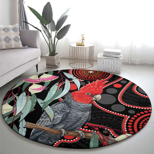 Gang-gang Cockatoo Australia Round Carpet Eucalyptus Blossoms Aboriginal Art - Aussie Hoodie