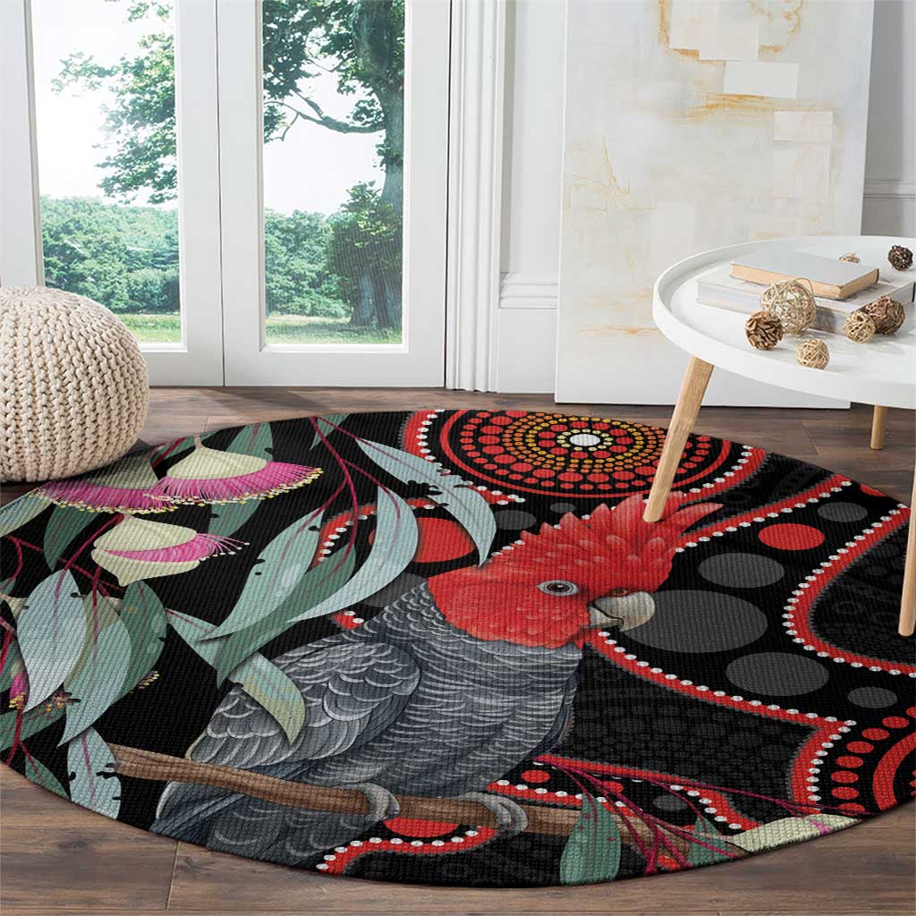 Gang-gang Cockatoo Australia Round Carpet Eucalyptus Blossoms Aboriginal Art - Aussie Hoodie