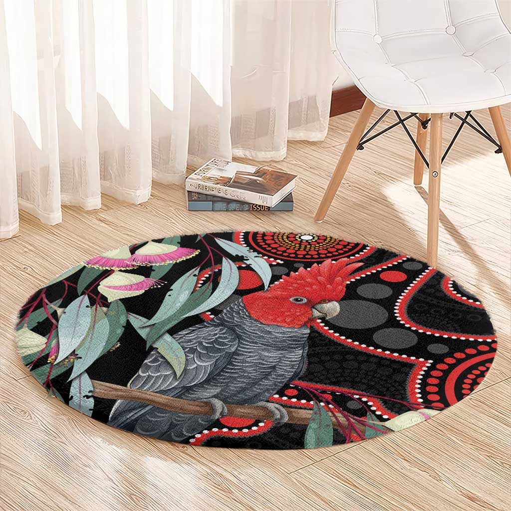 Gang-gang Cockatoo Australia Round Carpet Eucalyptus Blossoms Aboriginal Art - Aussie Hoodie