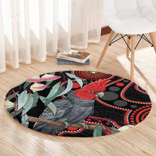 Gang-gang Cockatoo Australia Round Carpet Eucalyptus Blossoms Aboriginal Art - Aussie Hoodie
