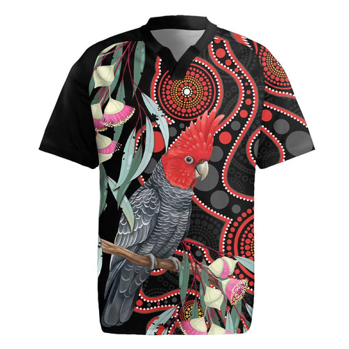 Gang-gang Cockatoo Australia Rugby Jersey Eucalyptus Blossoms Aboriginal Art - Aussie Hoodie