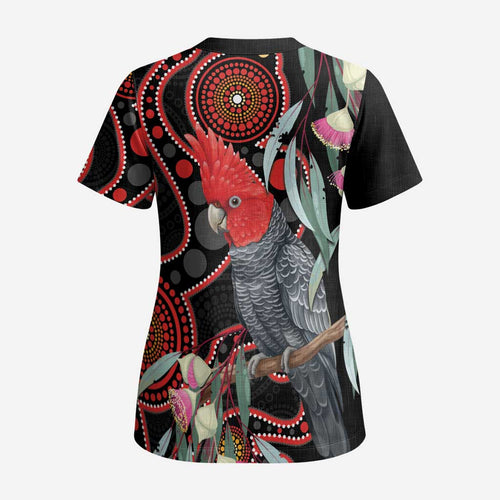 Gang-gang Cockatoo Australia Scrub Top Eucalyptus Blossoms Aboriginal Art - Aussie Hoodie