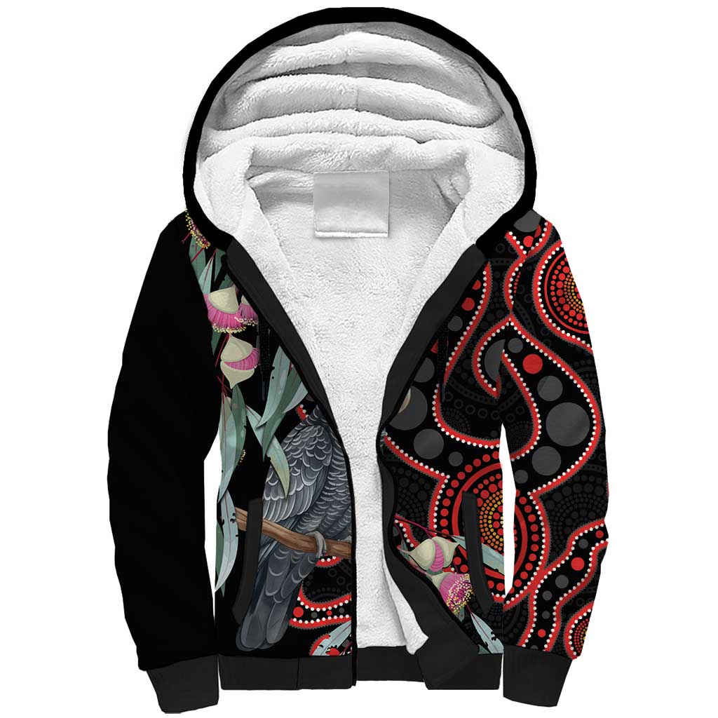 Gang-gang Cockatoo Australia Sherpa Hoodie Eucalyptus Blossoms Aboriginal Art - Aussie Hoodie