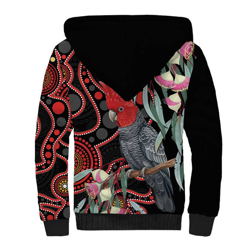 Gang-gang Cockatoo Australia Sherpa Hoodie Eucalyptus Blossoms Aboriginal Art - Aussie Hoodie