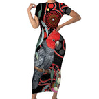 Gang-gang Cockatoo Australia Short Sleeve Bodycon Dress Eucalyptus Blossoms Aboriginal Art - Aussie Hoodie