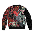 Gang-gang Cockatoo Australia Sleeve Zip Bomber Jacket Eucalyptus Blossoms Aboriginal Art - Aussie Hoodie