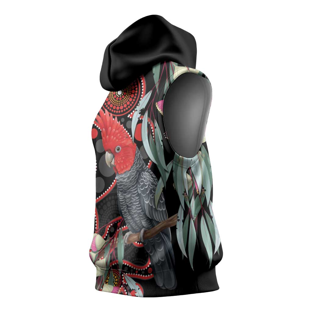 Gang-gang Cockatoo Australia Sleeveless Hoodie Eucalyptus Blossoms Aboriginal Art - Aussie Hoodie
