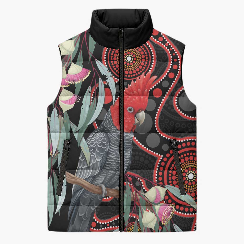 Gang-gang Cockatoo Australia Sleeveless Puffer Jacket Eucalyptus Blossoms Aboriginal Art - Aussie Hoodie