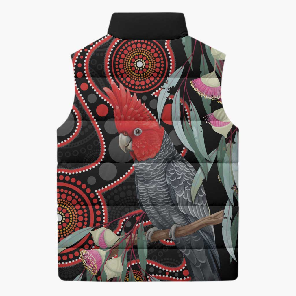 Gang-gang Cockatoo Australia Sleeveless Puffer Jacket Eucalyptus Blossoms Aboriginal Art - Aussie Hoodie