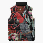 Gang-gang Cockatoo Australia Sleeveless Puffer Jacket Eucalyptus Blossoms Aboriginal Art - Aussie Hoodie