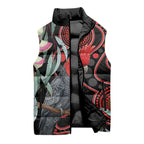 Gang-gang Cockatoo Australia Sleeveless Puffer Jacket Eucalyptus Blossoms Aboriginal Art - Aussie Hoodie